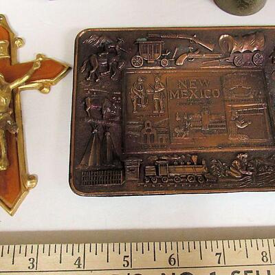 Mixed Lot of Metal Decorative Items, Nice Copper Tray, Brass Napkin Ring and Toothpicks