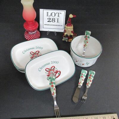 Lot of Pfaltzgraff Winterberry and Santa Figure and Candle