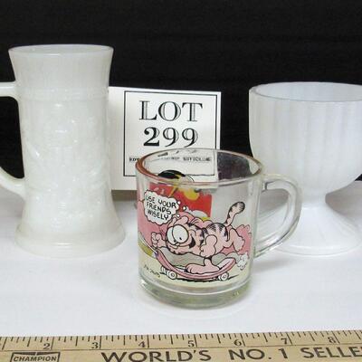 2 Milk Glass Pieces and Garfield Mug