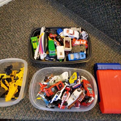 Mixed lot of Cars, Trucks, Airplanes, Construction,  and Hasbro Battleship