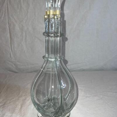 4 Chamber Blown Glass Decanter Liquor Bar Bottle 4 Stoppers France
