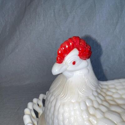 White Milk Glass Chicken Hen Lidded Dish