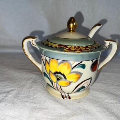 Noritake Handpainted Sugar Bowl with Lid and Spoon