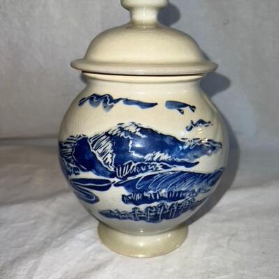 Antique Ceramic Bowl w/Lid Japanese Landscape