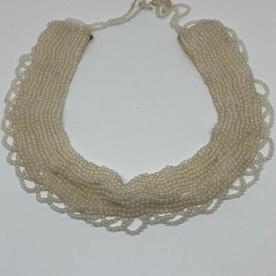 LOTJ28: Vintage Handcrafted White Beaded Collar