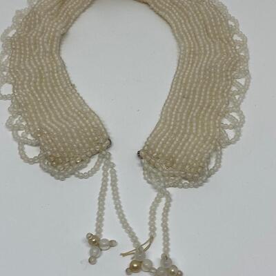 LOTJ28: Vintage Handcrafted White Beaded Collar