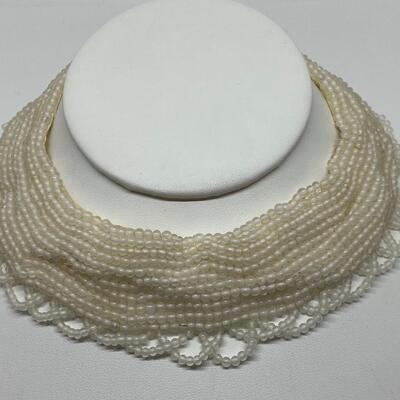 LOTJ28: Vintage Handcrafted White Beaded Collar