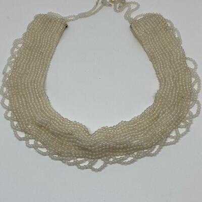 LOTJ28: Vintage Handcrafted White Beaded Collar