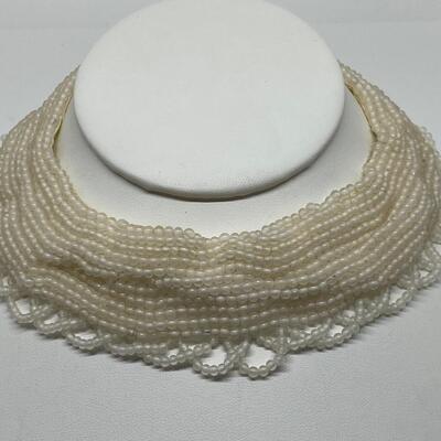 LOTJ28: Vintage Handcrafted White Beaded Collar
