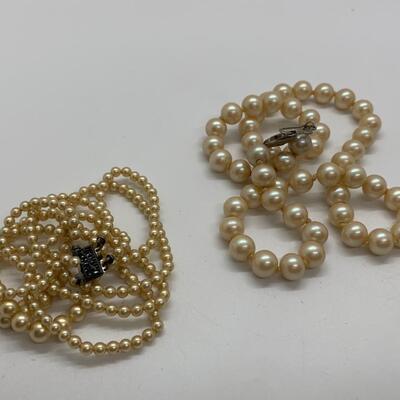 LOTJ40: Two Vintage Faux Pearl Necklaces one is 18" Double Strand and other is 18" single strand