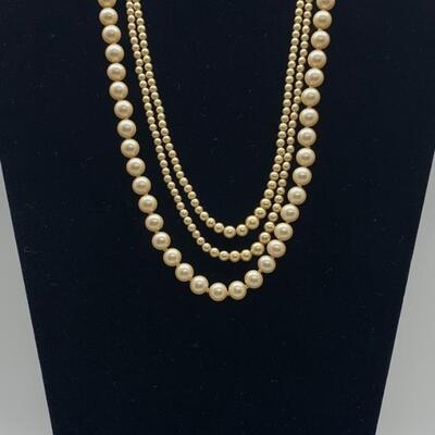 LOTJ40: Two Vintage Faux Pearl Necklaces one is 18" Double Strand and other is 18" single strand