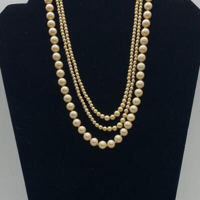 LOTJ40: Two Vintage Faux Pearl Necklaces one is 18" Double Strand and other is 18" single strand