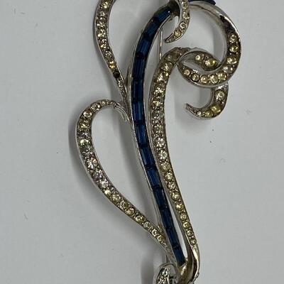 LOTJ47: Freeform Vintage Rhinestone Silvertone Brooch