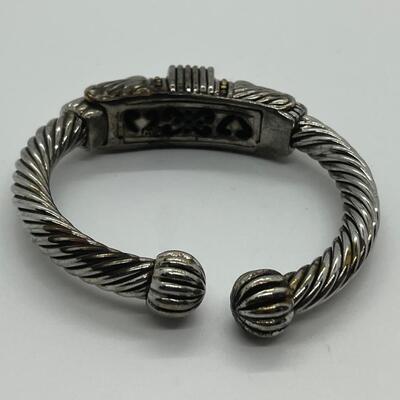 LOTJ86: Designer Mexico Silvertone Hinged Cuff Bracelet with Red and Blue CZs