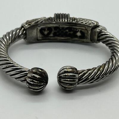 LOTJ86: Designer Mexico Silvertone Hinged Cuff Bracelet with Red and Blue CZs