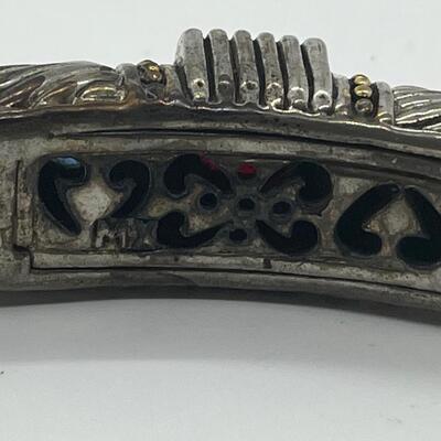 LOTJ86: Designer Mexico Silvertone Hinged Cuff Bracelet with Red and Blue CZs