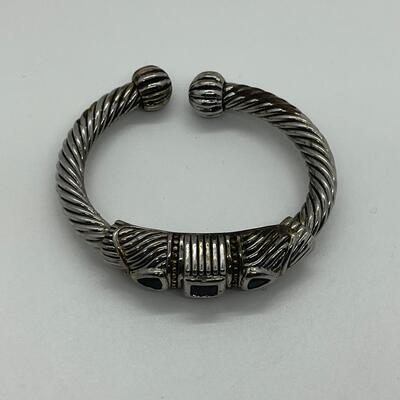 LOTJ86: Designer Mexico Silvertone Hinged Cuff Bracelet with Red and Blue CZs