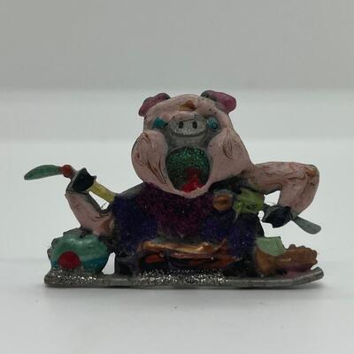 LOTJ96: JJ Signed Enamel Feasting Pig Brooch