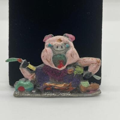 LOTJ96: JJ Signed Enamel Feasting Pig Brooch