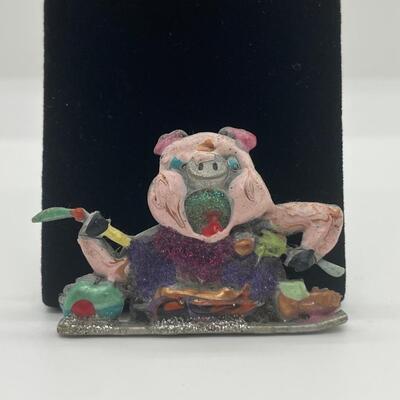 LOTJ96: JJ Signed Enamel Feasting Pig Brooch