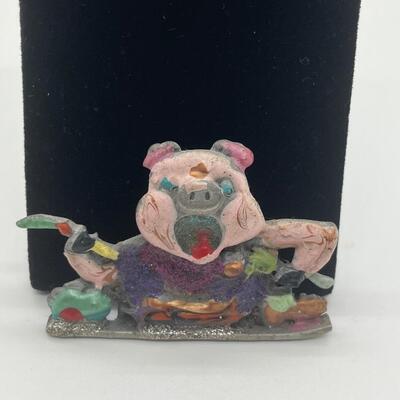 LOTJ96: JJ Signed Enamel Feasting Pig Brooch
