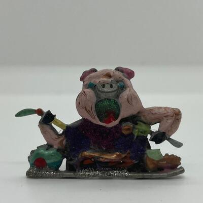 LOTJ96: JJ Signed Enamel Feasting Pig Brooch