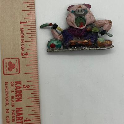 LOTJ96: JJ Signed Enamel Feasting Pig Brooch