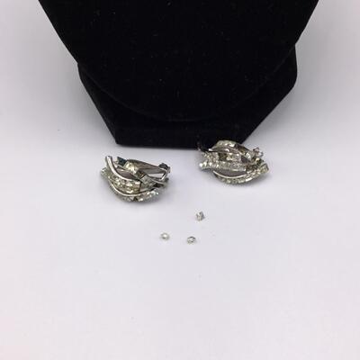 LOTJ120: Austria Set - Vintage Rhinestone Brooch and Clip-Ons - missing a few stones