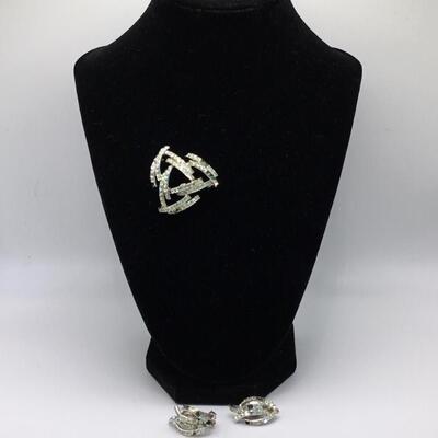 LOTJ120: Austria Set - Vintage Rhinestone Brooch and Clip-Ons - missing a few stones