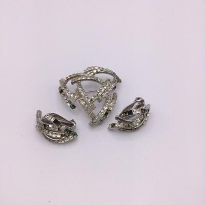 LOTJ120: Austria Set - Vintage Rhinestone Brooch and Clip-Ons - missing a few stones