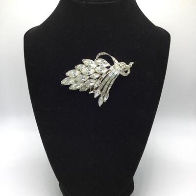 LOTJ121: Pell Rhinestone Brooch with Baguette, Marquis and Round Cuts -missing a few stones
