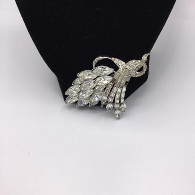 LOTJ121: Pell Rhinestone Brooch with Baguette, Marquis and Round Cuts -missing a few stones