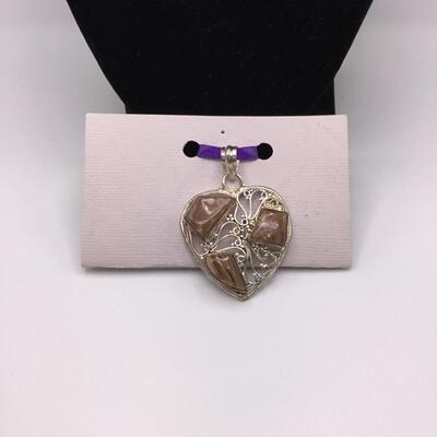 LOTJ139: Honey-Brown Rhodochrosite in Heart-Shaped Silver Pendant