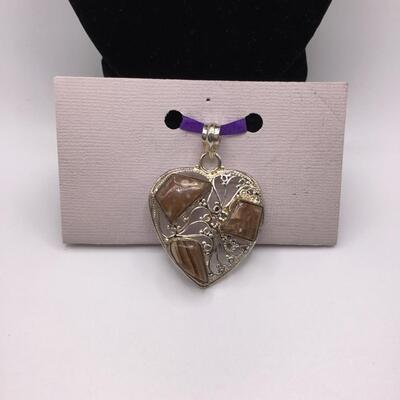 LOTJ139: Honey-Brown Rhodochrosite in Heart-Shaped Silver Pendant