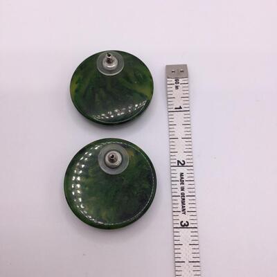 LOTJ154: Three Pair Fashion Earrings Green Plastic, Goldtone, Rhinestones