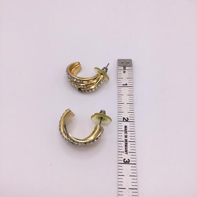 LOTJ154: Three Pair Fashion Earrings Green Plastic, Goldtone, Rhinestones