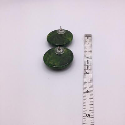 LOTJ154: Three Pair Fashion Earrings Green Plastic, Goldtone, Rhinestones