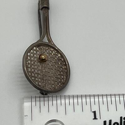 LOTJ166: Sterling Silver Vintage Tennis Racket Brooch with Gold Vermeil Ball Clean it to a silver shine or wear with Vintage Patina