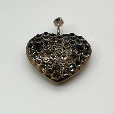 LOTJ170: Vintage Silver and Rhinestone Heart Pendant