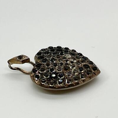 LOTJ170: Vintage Silver and Rhinestone Heart Pendant