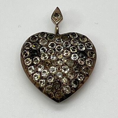 LOTJ170: Vintage Silver and Rhinestone Heart Pendant