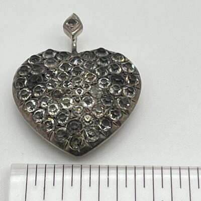 LOTJ170: Vintage Silver and Rhinestone Heart Pendant