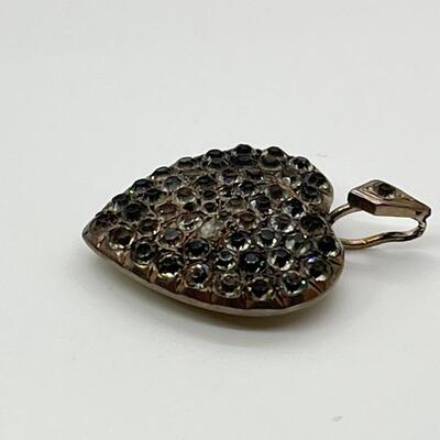 LOTJ170: Vintage Silver and Rhinestone Heart Pendant
