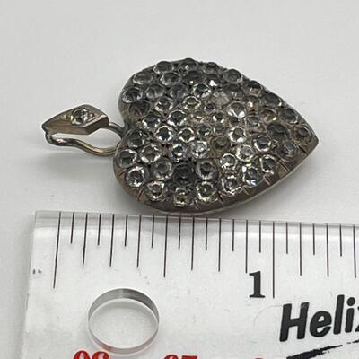 LOTJ170: Vintage Silver and Rhinestone Heart Pendant