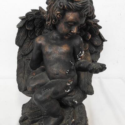 Cherub Statue, Painted, 14" Tall, Some Paint Is Scratched Off-See Pictures