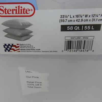 5 Sterilite 58Qt Storage Boxes, Clear w/ White Lid, Totes Have Breakage