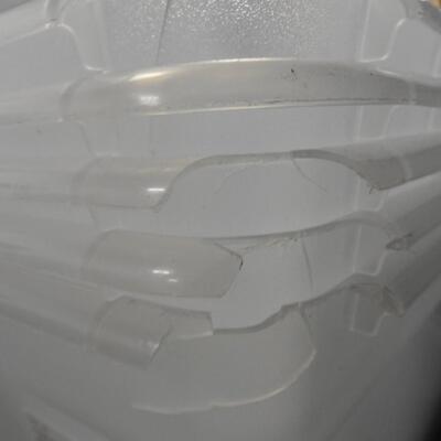5 Sterilite 58Qt Storage Boxes, Clear w/ White Lid, Totes Have Breakage