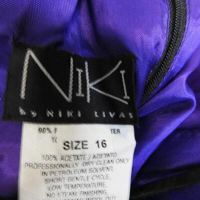 Women's NIKI Dress Size 16, Formal Spaghetti Strap, Purple, Sheer Black Overlay