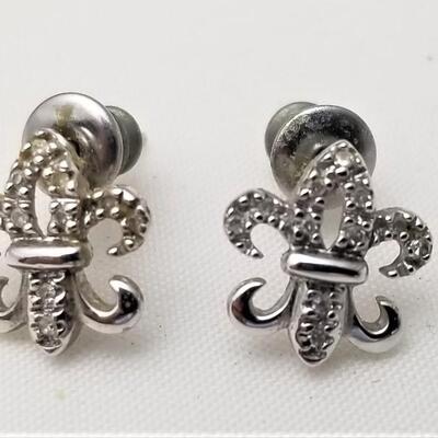 Lot #12  Pair of 14kt White Gold Fleur di Lis earrings - diamond chips