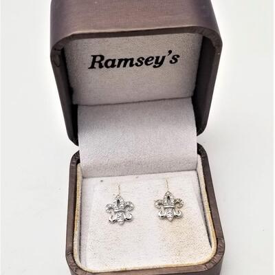 Lot #12  Pair of 14kt White Gold Fleur di Lis earrings - diamond chips